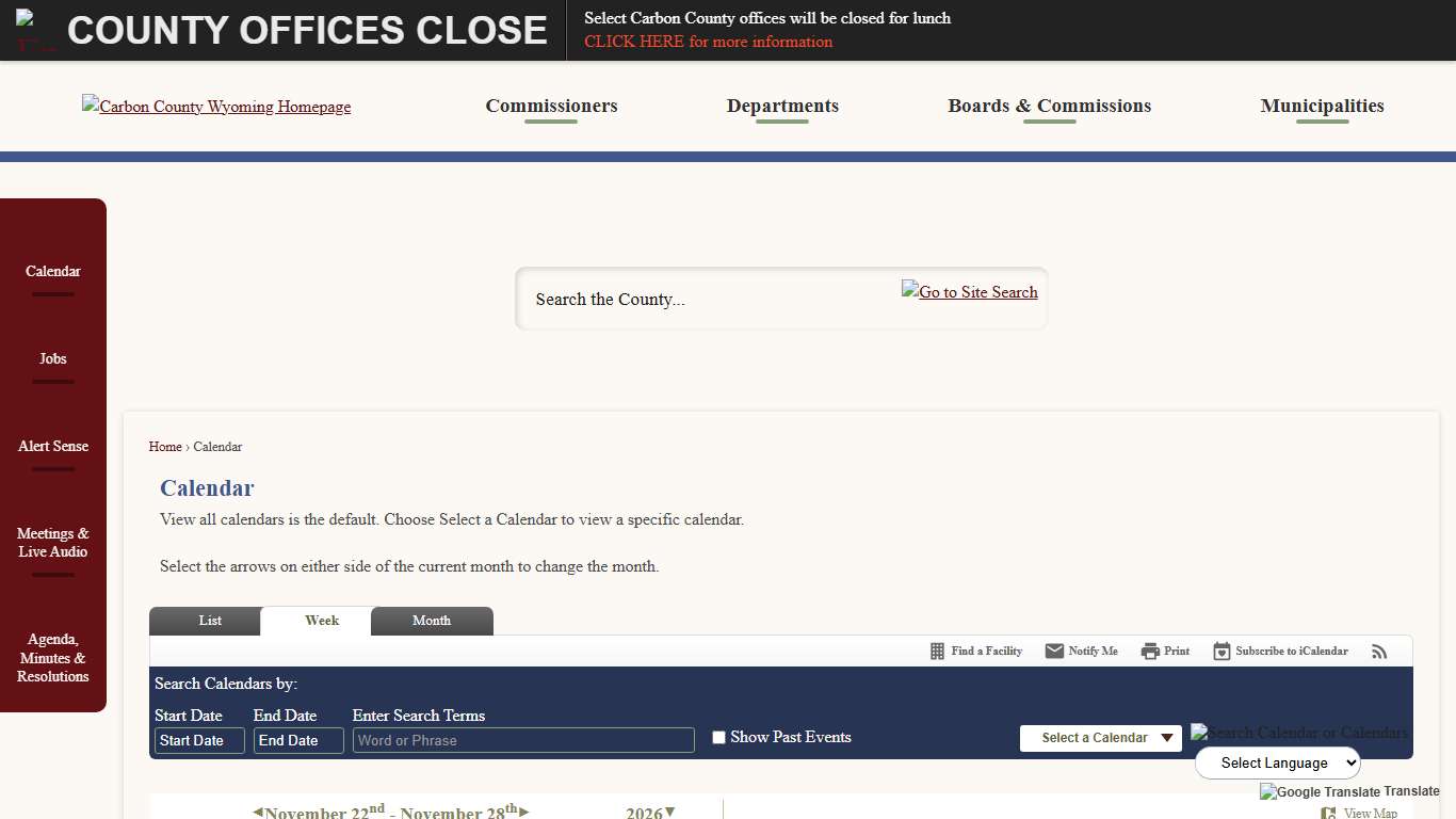 Calendar • Carbon County, WY • CivicEngage