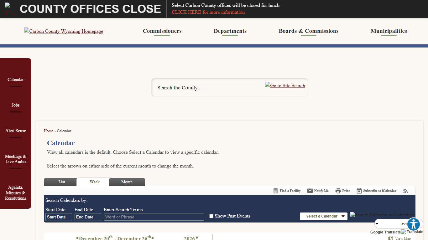 Calendar • Carbon County, WY • CivicEngage